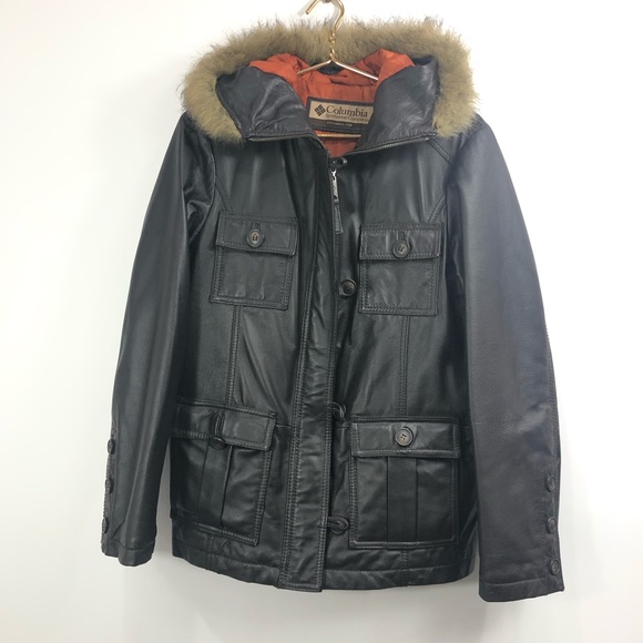 Columbia Sportswear Leather faux fur trim coat
